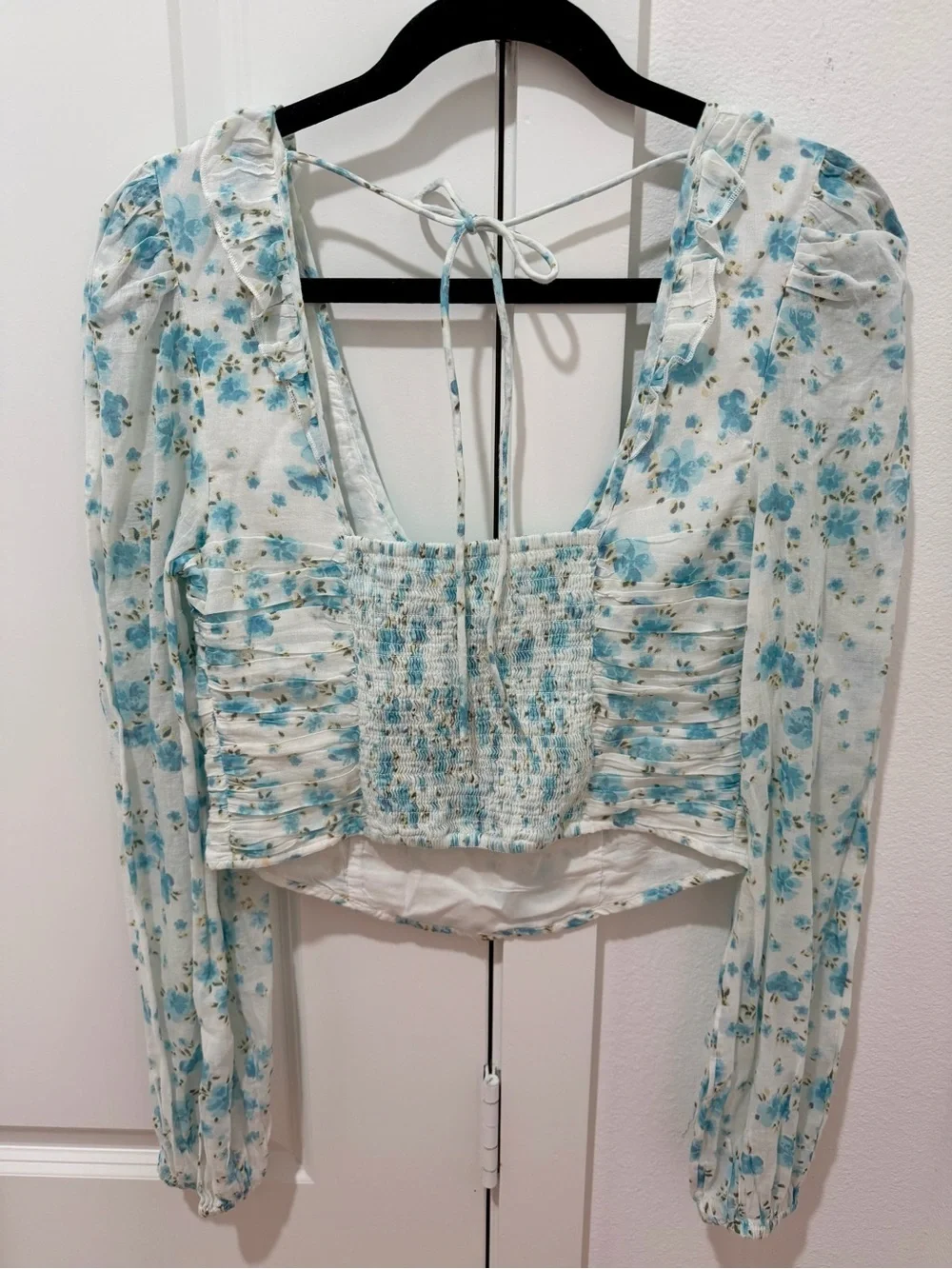 NWT Free People Another Life Printed Top in Light Blue Floral